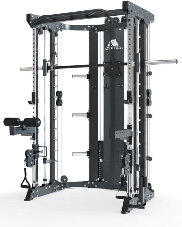 ATLETICA HyperTrain | Multipresse | All-In-One Kraftstation | Mit Beinpresse-Option | Jammer Arms mit Gewichtsblock nutzbar