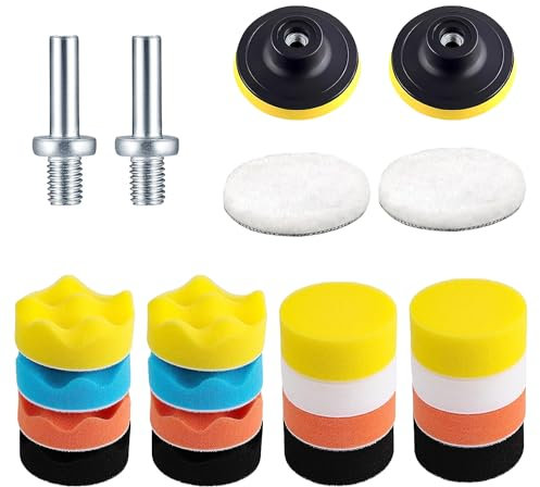 Elepl 22 Pezzi 80 mm Tampone Lucidare Auto Kit Spugne Lucidanti con Adattatore per Trapano M14 Lucidatura Pad Set Tamponi Spugna Lucidatura Lana Attacco Lucidatrice per Lucidatura Levigatura Ceretta