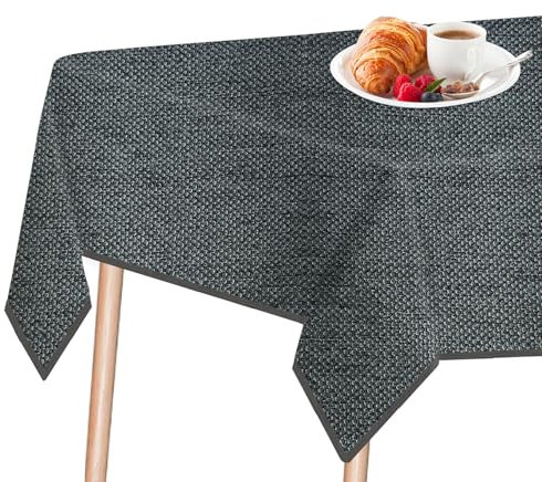 LeapBeast Tischdecke Leinenoptik, Abwaschbar & Wasserabweisend, Fleckschutz Tischtuch für Garten, Outdoor, Esstisch & Wohnzimmer (Dunkelgrau, 100x140cm)