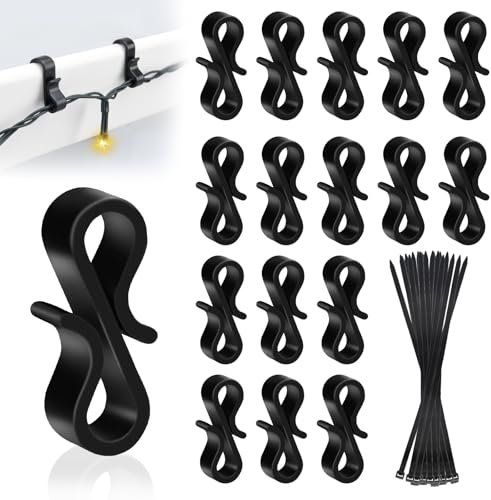 Dalugo 120 Stück Schwarz Dachrinnenhaken Draußen, Wiederverwendbare S Haken Kunststoff für Hängende Weihnachtsbeleuchtung, Eiszapfen Lichterkette, Weihnachtsbaum Dekorationen