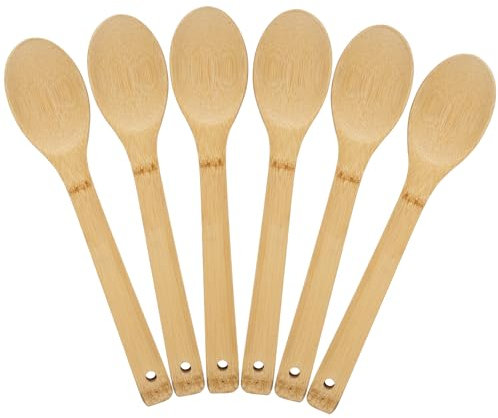 6 Pezzi Utensili da Cucina di Bambù Set 30 Cm Cucchiaio di Legno da Cucina, Durevole Spatola Cucina di Bambù Mestoli Legno Cucina per la Miscelazione e Miscelazione Degli Alimenti Accessori Cucina