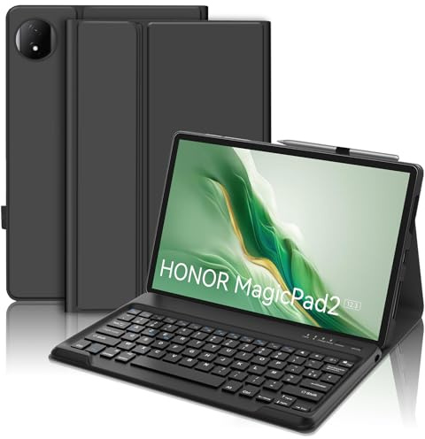 FOGARI AZERTY-tangentbord för Honor MagicPad 2 12,3 tum, WiFi, Bluetooth, magnetisk, trådlös, skyddande fodral, svart