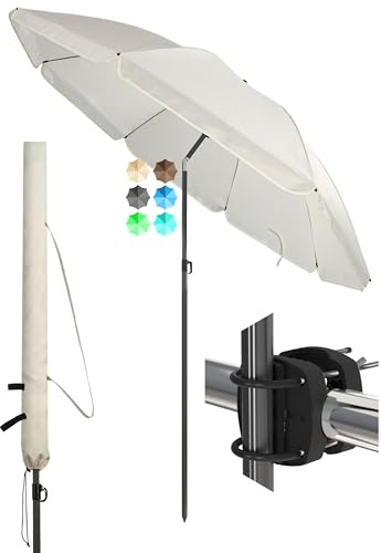 4smile Sonnenschirm Balkon SunnyJoy im 3er-Set - UPF 50+ Balkon Schirm 160 cm + Sonnenschirmhalter Balkongeländer SunnyEasy + Sonnenschirmhülle - Sonnenschutz Balkon, Sonnenschirm Strand, Beige