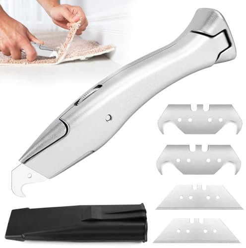 Cuchillo de Corte de Suelo de Plástico Cutter Profesional Herramienta de Gancho para Alfombras con Mango de Aluminio Antideslizante para Cuchillas de Utilidad Estándar, Cóncavas y