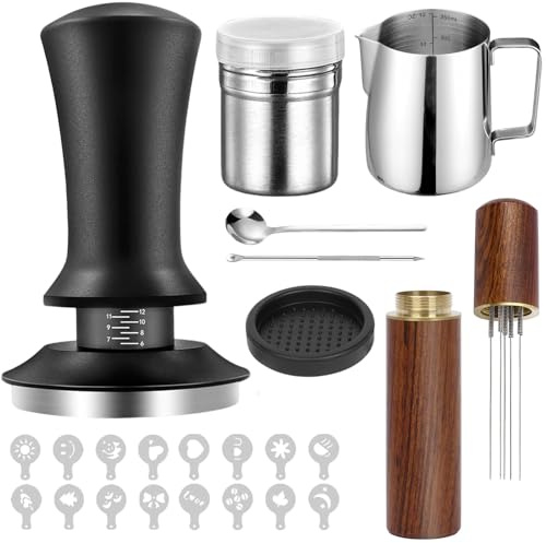 Set da 23 Pezzi caffè Kit, Set Professionale con Strumento WDT Manomissione Espresso 51 mm Brocca per Schiumare Tappetino per manomissione Penna per Latte Art Agitatore per Caffè, per Macchina da Caff