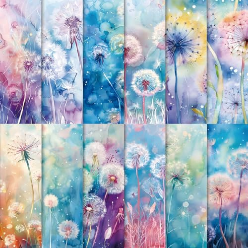 24 Sheets Dandelion Print Scrapbook Paper, 6x6 Assorted Floral Patterns Art Craft Paper for Birthday Wedding Baby Shower Party Supplies