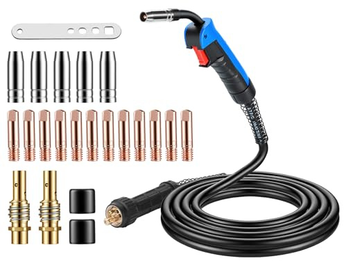 BOSYTRO Torche de Soudage MIG/MAG MB15 AK, 4m avec Connecteur Euro et Set de 22 Pièces d'Usure incl. Diffuseur Cuivre & Guides-Courant, 180A pour Soudage CO₂/Argon en Atelier & Industrie