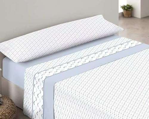 DECODEKO Juego de Sábanas Pirineo Termica 4 Piezas - Sábanas de Otoño/Invierno Tejido Polar, Bajera 180x190cm, Encimera de 250x260cm y Dos Funda Almohadas 45x110cm(Azul, Cama 180)