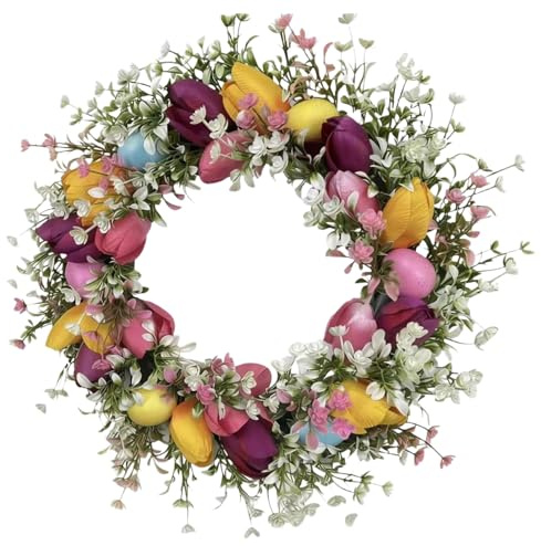 Blomsterkrans - 45cm Vårblomster Påsk | Påskkransar Till Ytterdörren - För Inomhus Utomhus Vägg Hall Trädgård