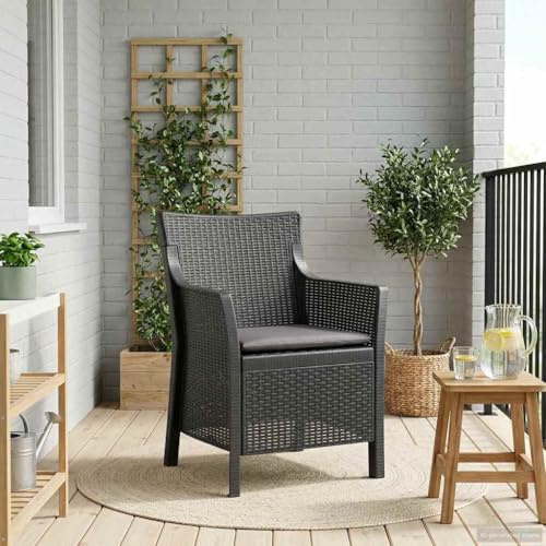Teenpull fåtölj antracit polypropen 54 x 55 x 89 cm trädgårdsstol utomhusstol balkongstol armstödsstol väderbeständig stapelbar för terrass veranda och camping med modern design och UV-resistent