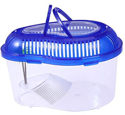 POPETPOP Reptile Carrier - Reptile Terrarium Habitat Small Turtle Tank, Turtle Container, Carrier with Cover and Handle - Above Tank Basking for Mini Pet Houses(Small)