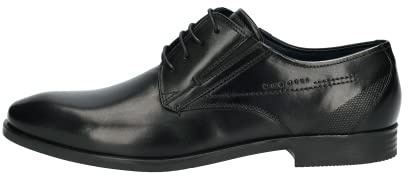 bugatti Homme Chaussure basse business en cuir, derby avec finition bicolore, coupe ergonomique avec élastique, Noir, 44 EU
