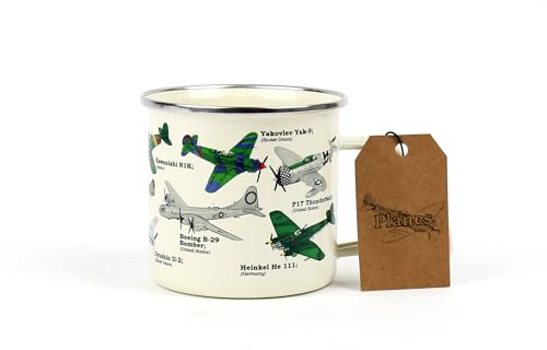 Gift Republic Aeroplane Enamel Mug, Outdoor Camping Mug, 500 ml Metal Coffee Cup Men's Gift