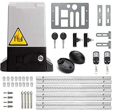 Blütezeit 1800lb Automatic Sliding Gate Opener, 370W Rack Drive Motor with 2 Remote Controls & IR Sensor, 1/2HP Electric Rolling Driveway Slide Gate Motor, Complete Hardware Kit for Gates up to 40ft