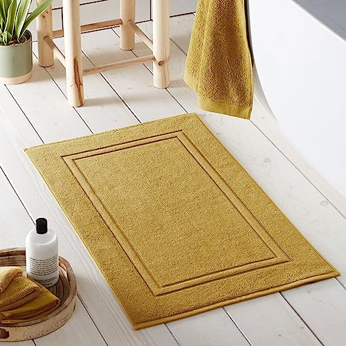 Drift Home - Weiche & saugfähige Premium-Badematte (50 x 80 cm) – nachhaltige Baumwolle (BCI) – recycelt – maschinenwaschbar – gelber Ocker Badteppich