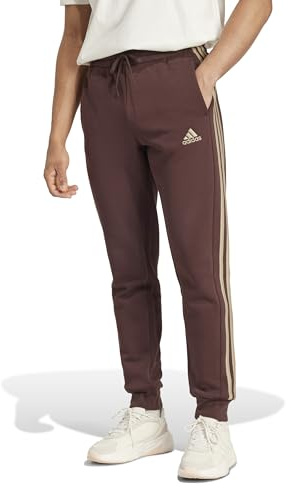 Adidas Essentials Fleece 3-Stripes Tapered Cuff Pants Pantaloni Sportivi, Shadow Brown, S Uomo