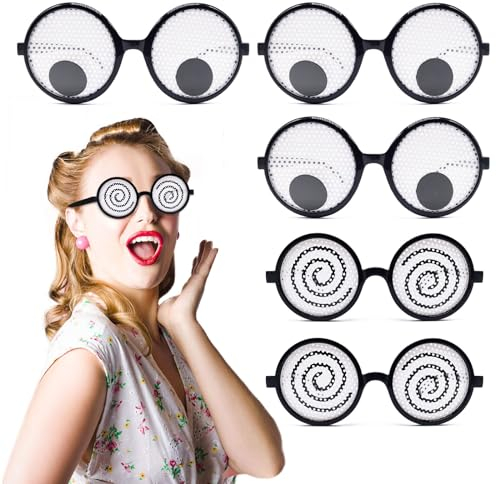 EUPSIIU 5 Stück Lustige Brillen Wackelaugen Brille Kulleraugen Brille, Witz Brillen, Schüttel-Augen-Partybrillen, für Foto-Requisiten, Spoof Kostüm Party, Partei Cosplay (Schwarz, Weiß)