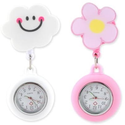 JUGNAW Set de 2 Relojes de Reloj Enfermera con Broche Retráctil, Relojes de Bolsillo de Silicona para Personal Médico con Clip, Movimiento de Cuarzo Preciso, Regalo Ideal para Enfermeras y Doctores