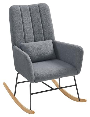 SONGMICS HOME Schaukelstuhl, mit Armlehnen, Relaxsessel, mit Fleece bezogen, Stahlgestell, Füße aus Kautschukholz, bis 136 kg belastbar, für Schlafzimmer, Wohnzimmer, schiefergrau LYY500G01