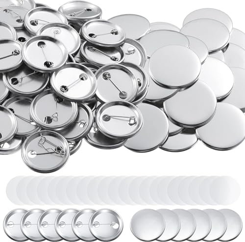 LetCart 200 Sets Buttons Selber Machen ohne Buttonmaschine Transparente DIY Ansteckbuttons Set, Rundes Abzeichen Button Teile Metall Button Pin Abzeichen Kit für DIY & Handwerk (32 mm)