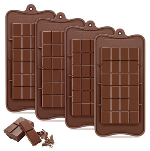 GlasFlength Stampi in Silicone per Cioccolatini, 4 pezzi Stampo per Cioccolato con 24 Cavità Stampi Cioccolato Antiaderenti Riutilizzabili per Fatti in Casa Praline Caramelle Barre Energetiche