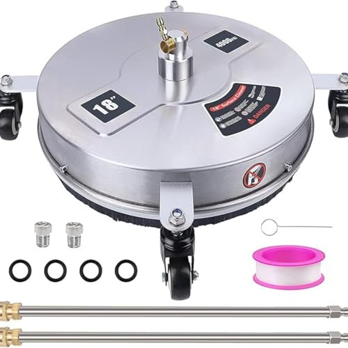 39 cm 15'' Hochdruckreiniger-Oberflächenreiniger mit 4 Rädern, Edelstahlgehäuse & 1/4 Zoll Schnellverbinder, Hochdruckreiniger-Aufsatz mit 2 Verlängerungsstäben, 2 Ersatzdüsen, 4000 PSI(39 cm)