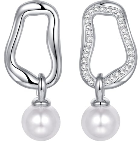AVYRING Pärlörhängen hängande, allergivänliga 925 sterling silver örhängen för kvinnor, geometriska diamantörhängen, eleganta och fina smycken för brudar, brudtärnor, bröllop, Sterlingsilver