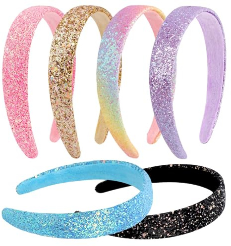 Tihebax 6Pcs Headbands for girls Women Glitter Rainbow Headband Women Girls Sparkly Headband Gold Pink Blue Purple Hairband for Girls Hair Accessories for Party Holiday Back to School