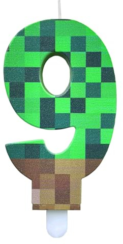 DazzJoy Pixelljus 9-årsdag Pojke, Spel Födelsedagsljus Siffror 9, Pixel Födelsedagsljus 9. Födelsedag Pojke, Gamer Tårtdekoration Födelsedagsdekoration 9 År, Videospel Ljus Siffror 9 Grön