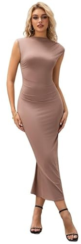 Sukiglam Vestito Donna Elegante Abito Lungo Sexy Senza Maniche Abiti Cerimonia Estivo Increspato Bodycon Maxi Vestiti con Spacco Gli Abiti da Cocktail Aderente Tubino per Sera Nozze Casual Festa