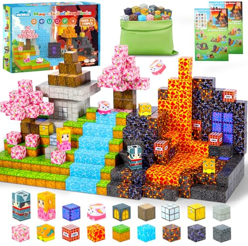 Costruzioni Magnetiche per Bambini, 110 Pezzi Blocchi Magnetici, Educativo Montessori Magnetic Building Blocks, Costruzioni Magnetiche Giocattoli per Ragazzi E Ragazze 3-10 Anni Regali Di Compleanno