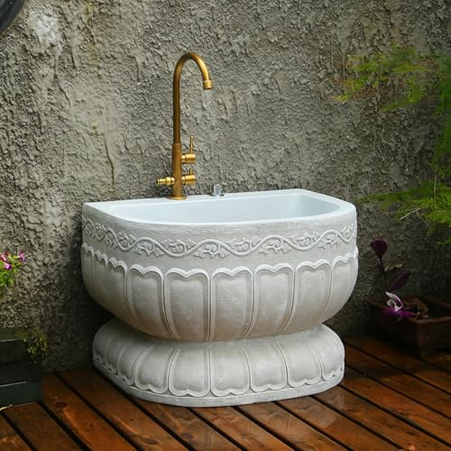 GUQASDV Fregadero for fregona de Exterior con Grifo, Fregadero de Servicio for trapeador Independiente de Alta Resistencia, Fregadero for trapeador artístico for Limpieza de Patios(Wit)