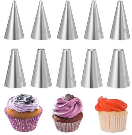 10 Pcs Piping Nozzles, Piping Tips Set, Stainless Steel Icing Nozzles for Baking, Decorating Cookies, Cupcakes & Doughnuts (Graduated Sizes)