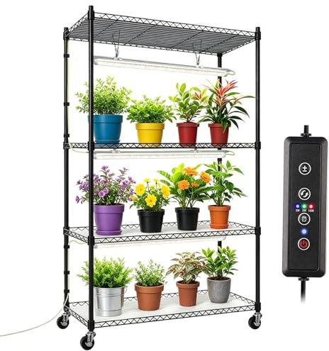 Soporte para plantas de 4 niveles con luz de cultivo, 60 x 35 x 120 cm. | estante metálico para plantas con luces de cultivo T8 de espectro completo de 36 W
