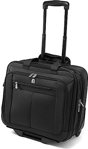 Lombard Executive Wheeled Laptop Bag - Black Pilot Case for Business Travel - Modern Design Laptop Trolley Bag for Men & Women - Flight Bag Rolling Briefcase with Extending Retractable Twin Handles
