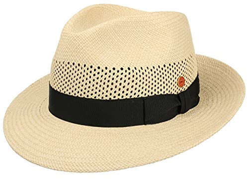 Mayser Imperia Panamahut Herren - Made in The EU Sommerhut Strandhut Bogarthut mit Ripsband, Ripsband Frühling-Sommer Sommer - 58 cm Natur-schwarz