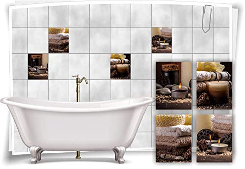 Medianlux Fliesen-Aufkleber Bild Salz Kerzen Holz Steine SPA Wellness Braun Beige Bad WC Deko, 15x20cm fp5p269h-83290