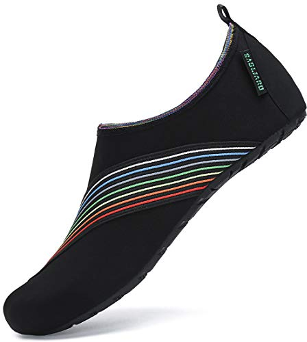 SAGUARO Damen Herren Badeschuhe Wasserschuhe Schwimmschuhe Männer Frauen Barfußschuhe für Strand,Pool,Meer,Wassersport,Surfen,Aqua Cycling,Segeln,Bootfahren,Windsurfen(Schwarz,38/39 EU)