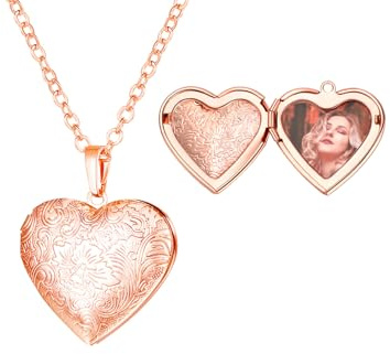 U7 Collier Coeur Amour pour Couple Médaillon Photo Personnalisé Photo Pendentif Coeur Ouvrable avec Motif Fleur Chaîne 55cm Ajustable