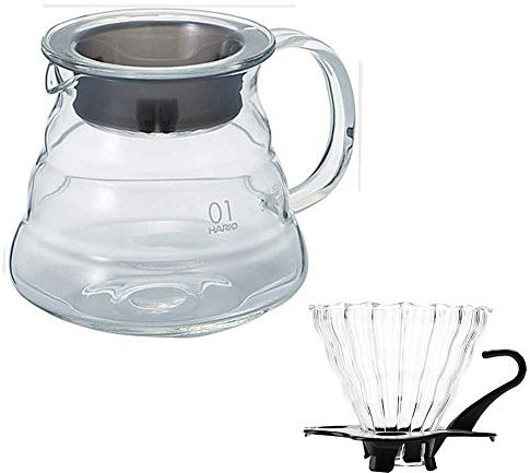 Molinter Cafetière à piston pour-over - Machine à café manuelle en verre avec porte-filtre à café pour la préparation du café (600 ml)