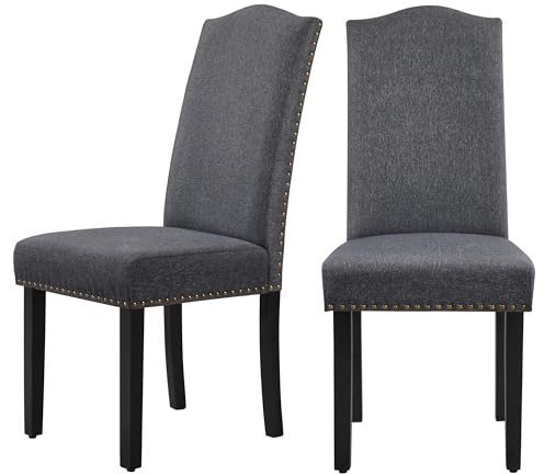 Yaheetech Set of 2 Dining Chairs Classic Kitchen Chair with High Back Solid Wooden Legs Soft Padded Seat for Home Dining Room Furniture