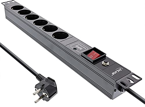 InLine® 19 Steckdosenleiste, 6-Fach Schutzkontakt, ÜSS, Überlastschutz, Schalter