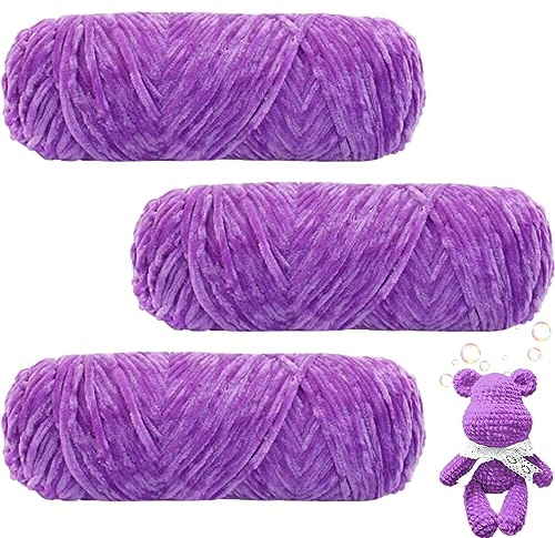 Maxee 300g(3×100g) Samtig Babywolle, Samt Wolle, Samt Chenille Garn, Kuschelweich Chenillegarn, Flauschige Weich Plüschwolle, Häkelgarn Wolle Zum Stricken & Häkeln(Grauviolett)-Kartoffeln