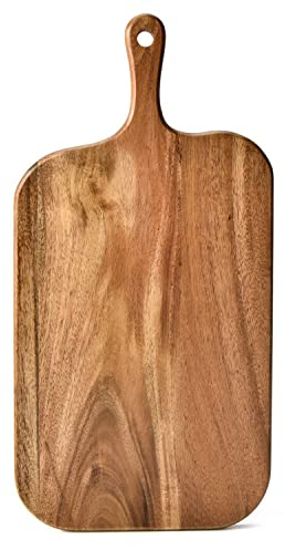 BILL.F Acacia Wood Cutting Board with Handle Wooden Charcuterie Board Paddle Cheese Board Serving Boards for Kitchen Meat, Pizza,Cheese, Bread, Vegetables &Fruits 15'' x 7.5'' x 0.6''