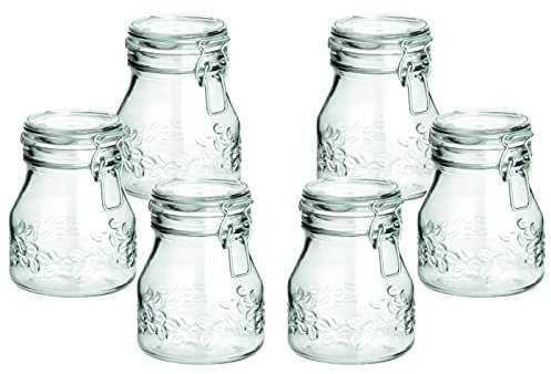 gouveo Lot de 6 bocaux de conservation de 750 ml - Motif café - Avec fermeture à étrier - En verre avec couvercle hermétique