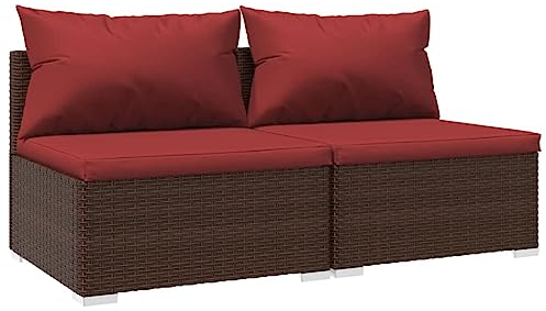 vidaXL Garten Lounge Set, Gartenmöbel Set mit Kissen, Sofa Garnitur für Garten Terrasse, Sitzgruppe Rattanmöbel, 2-TLG. Poly Rattan Braun