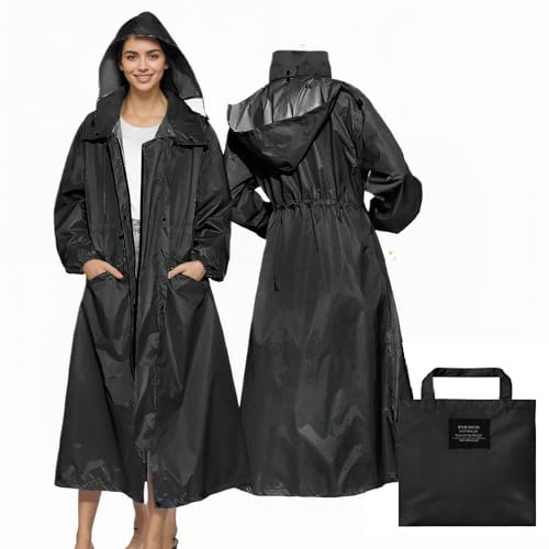 LAMA Manteau Imperméable Long Élégant, Poncho de Pluie Unisexe Avec Poche à Rabat, Vêtements de Protection Pour Adultes, Noir L