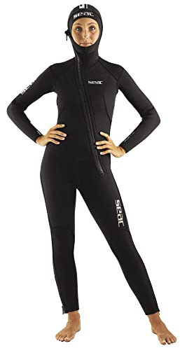 Seac Club Lady, muta in neoprene da 5 mm con cappuccio integrato, protezioni in Powertex nelle spalle, ginocchiere e fondoschiena