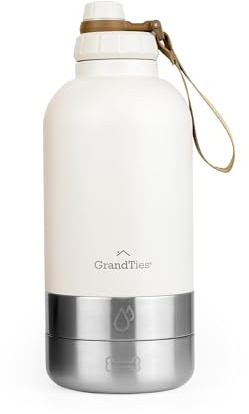 GrandTies Isolierte tragbare Hundewasserflasche mit 2 abnehmbaren Hundenapfspender, auslaufsicherer Hundefutter-Reisebehälter, Hundezubehör für Spaziergänge, Wandern, Camping (1890 mL, Elfenbeinweiß)