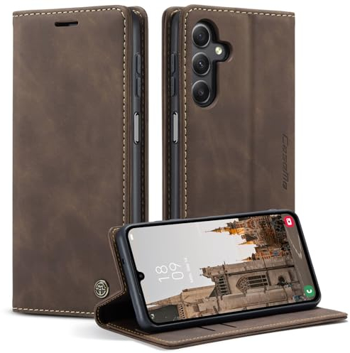 KZB Handyhülle für Samsung Galaxy A15 5G Hülle Premium Lederhülle Klappbar Flip Case Tasche Magnet Kartenfach Standfunktion Klapphülle Schutzhülle für Samsung Galaxy A15 4G/5G - Kaffee